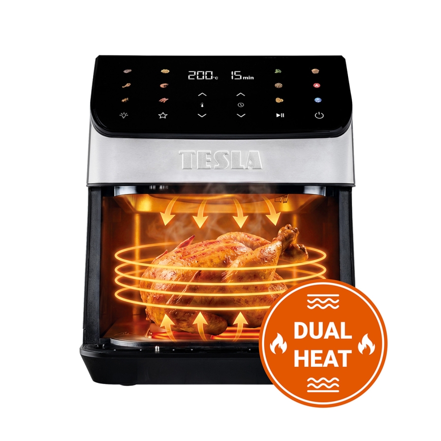 TESLA Electronics AirCook - 6,5 l forrólevegős fritőz 2100 W/230 V, matt króm/fekete