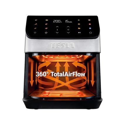 TESLA Electronics AirCook - 6,5 l forrólevegős fritőz 2100 W/230 V, matt króm/fekete