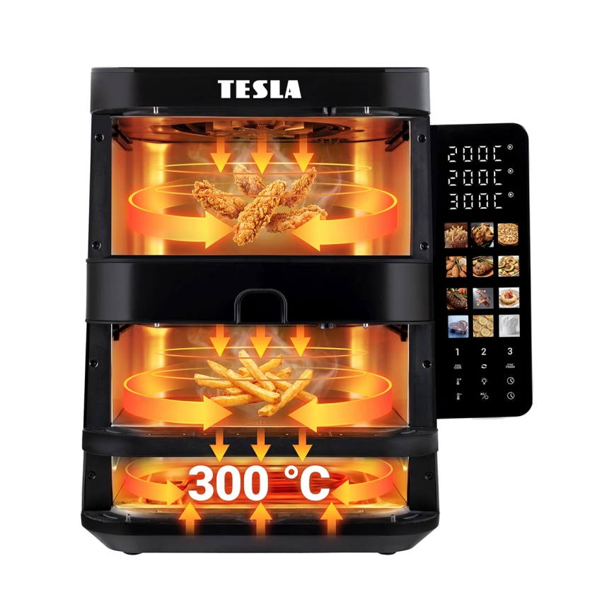TESLA Electronics AirCook - Háromzónás forrólevegős fritőz 14,5 l 2800W/230V fekete