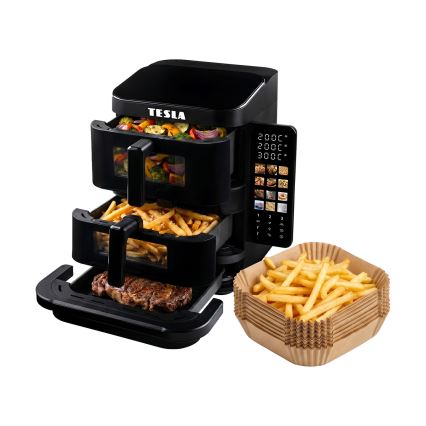 TESLA Electronics AirCook - Háromzónás forrólevegős fritőz 14,5 l 2800W/230V fekete