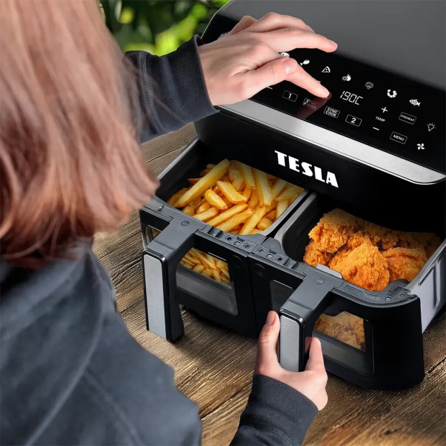 TESLA Electronics AirCook - Multifunkcionális, dupla digitális forrólevegős fritőz 9 l 2400W/230V