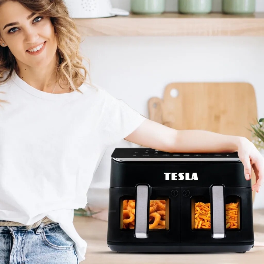 TESLA Electronics AirCook - Multifunkcionális, dupla digitális forrólevegős fritőz 9 l 2400W/230V