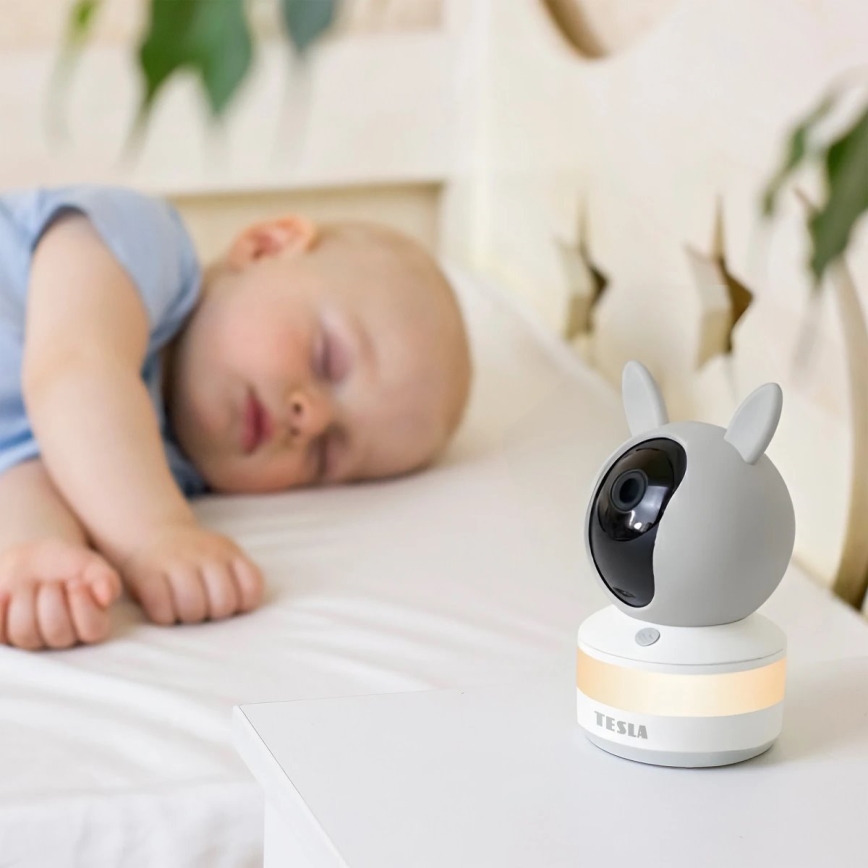 TESLA Electronics Bambino - Okos babamonitor 4 MP 2560p 5V Wi-Fi Tuya szürke/fehér