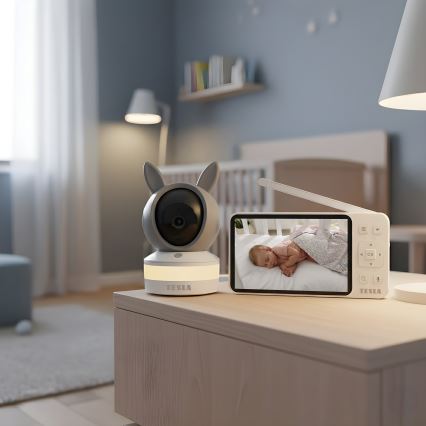 TESLA Electronics Bambino - Okos bébiőr monitorral 4 MP 2560p 5V 5000 mAh Wi‑Fi Tuya szürke/fehér