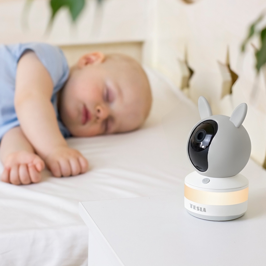 TESLA Electronics Bambino - Okos bébiőr monitorral 4 MP 2560p 5V 5000 mAh Wi‑Fi Tuya szürke/fehér