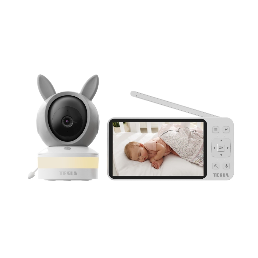 TESLA Electronics Bambino - Okos bébiőr monitorral 4 MP 2560p 5V 5000 mAh Wi‑Fi Tuya szürke/fehér