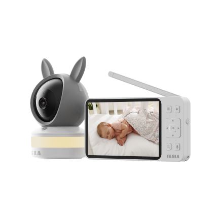 TESLA Electronics Bambino - Okos bébiőr monitorral 4 MP 2560p 5V 5000 mAh Wi‑Fi Tuya szürke/fehér