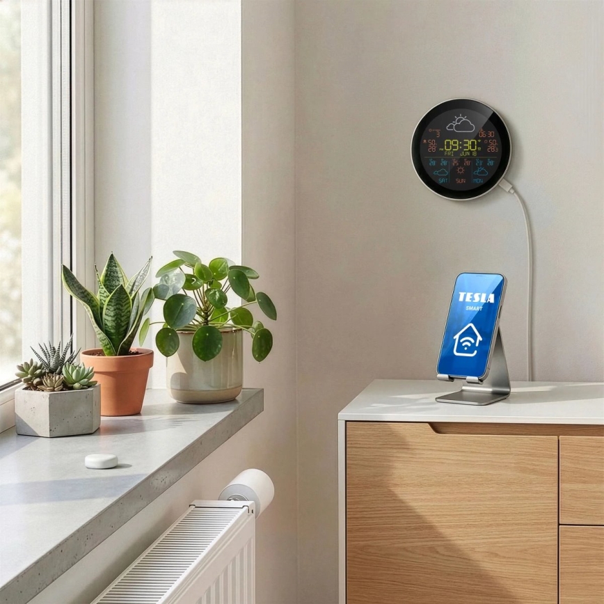 TESLA Electronics Device - Okos időjárás-állomás érzékelővel, 400 mAh akkumulátorral, Tuya Wi-Fi, IP44
