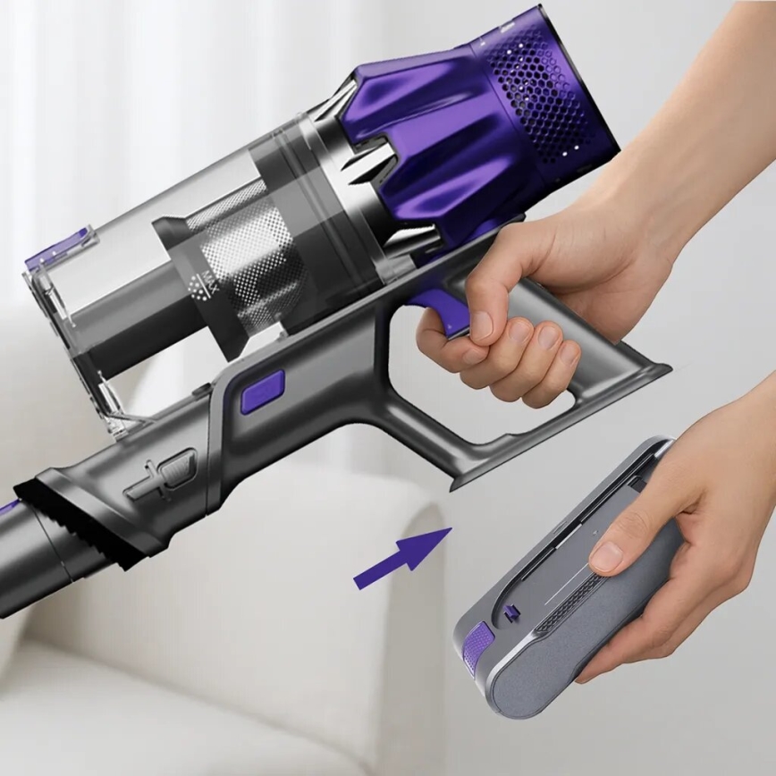 TESLA Electronics PureStar - Rugalmas vezeték nélküli porszívó 2 az 1-ben 250W/2200 mAh szürke/lila