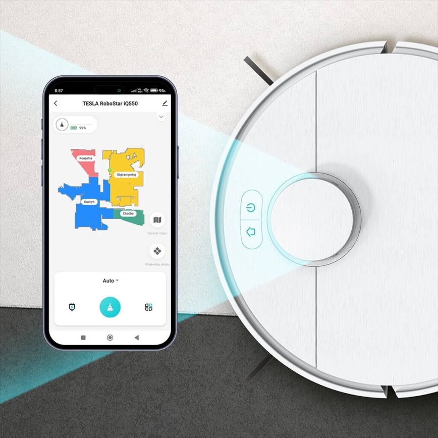 TESLA Electronics RoboStar - Intelligens robotporszívó 2in1 2550 mAh Wi-Fi fehér