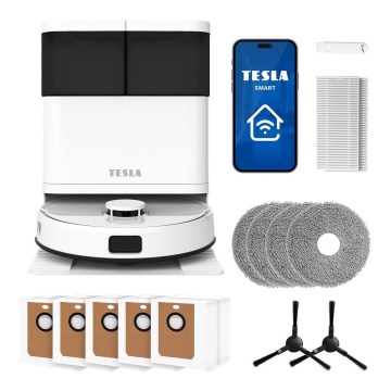 TESLA Electronics RoboStar - Okos, 3 az 1-ben robotporszívó, 5200 mAh, Wi-Fi, fehér