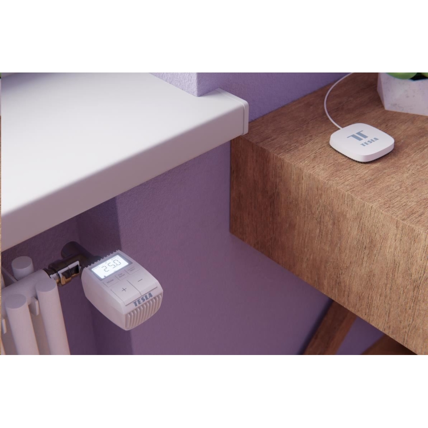 TESLA Smart - KÉSZLET 3x Intelligens vezeték nélküli termosztatikus fej + okos átjáró Hub Zigbee Wi-Fi