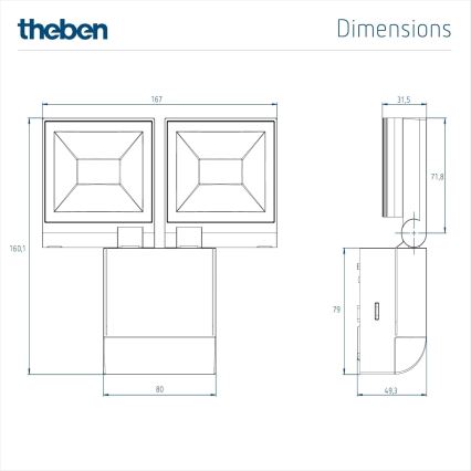 theben - 2× LED fali reflektor, 10W, 230V, fehér, IP55