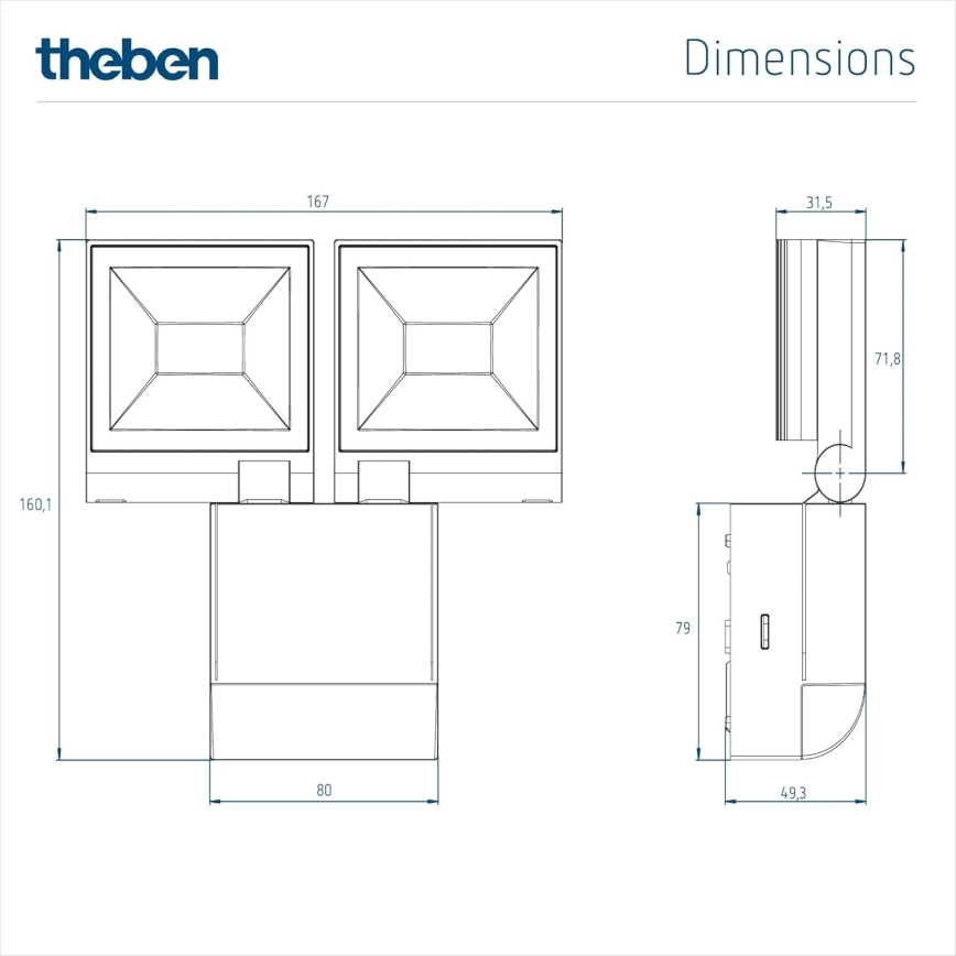 theben - 2× LED fali reflektor, 10W, 230V, fehér, IP55