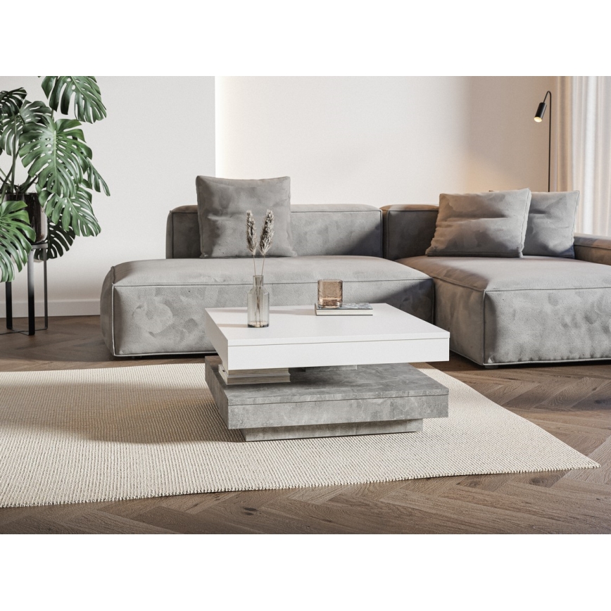 TIMO dohányzóasztal, fehér/szürke beton