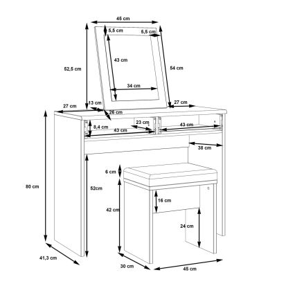 Toalettasztal ERO + puff barna/fekete