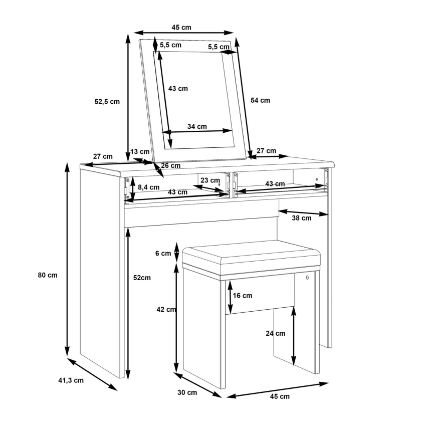 Toalettasztal ERO + puff barna/fekete