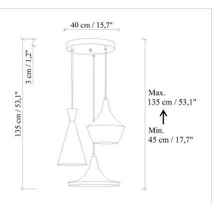 TOM kábeles csillár 3xE27/40W/230V narancssárga