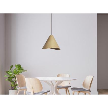 Tömörfa csillár zsinóron, 1xE27/60W/230V, Ø 33 cm, tömör tölgy/kaucsukfa