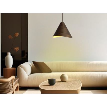 Tömörfa függeszték zsinóron 1xE27/60W/230V átm. 33 cm dió/kaucsukfa