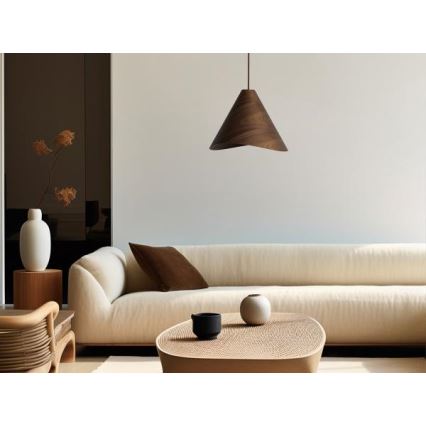 Tömörfa függeszték zsinóron 1xE27/60W/230V átm. 33 cm dió/kaucsukfa