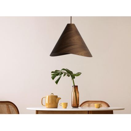 Tömörfa függőlámpa kábelen 1xE27/60W/230V, átmérő 45 cm, tömör diófa/kaucsukfa