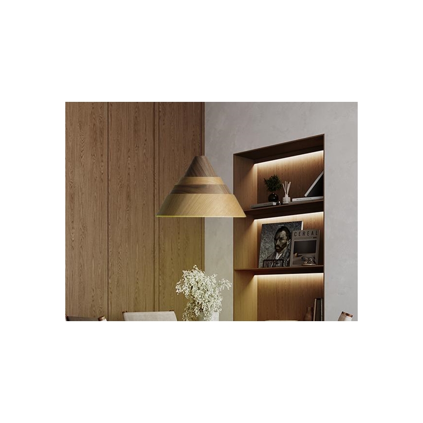 Tömörfa függőlámpa kábellel 1xE27/60W/230V, Ø 33 cm, tölgy / dió / kaucsukfa