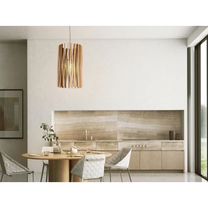 Tömörfa függőlámpa zsinóron 1xE27/60W/230V, átmérő 38 cm, tömörfa/kőris/kaucsukfa