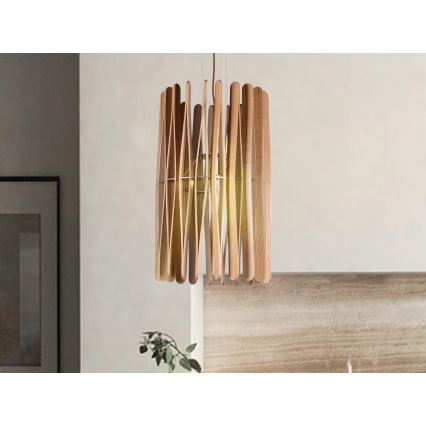 Tömörfa függőlámpa zsinóron 1xE27/60W/230V, átmérő 38 cm, tömörfa/kőris/kaucsukfa