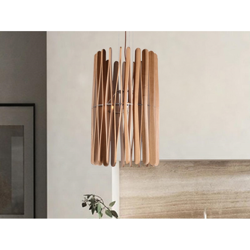 Tömörfa függőlámpa zsinóron 1xE27/60W/230V, átmérő 38 cm, tömörfa/kőris/kaucsukfa