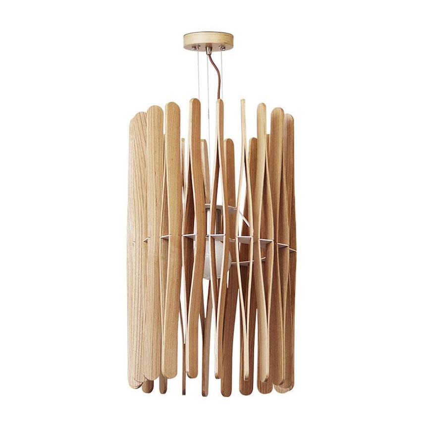 Tömörfa függőlámpa zsinóron 1xE27/60W/230V, átmérő 38 cm, tömörfa/kőris/kaucsukfa