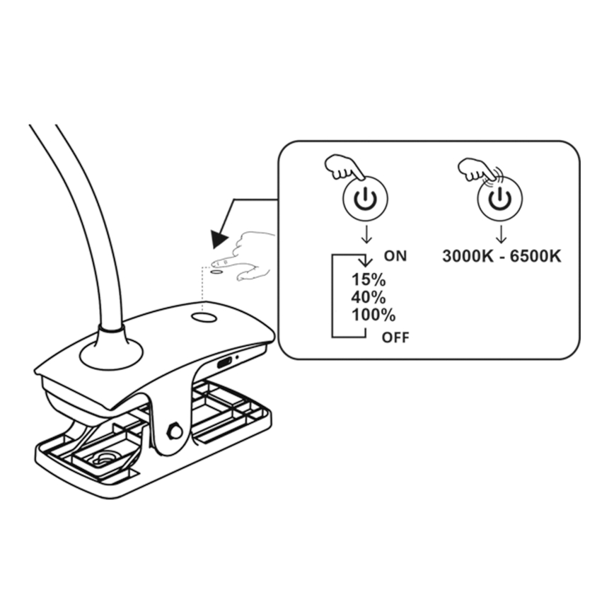 Top Light - LED dimmelhető érintős asztali lámpa csíptetővel BELLA LED/4,8W/5V 3000-6500K fehér