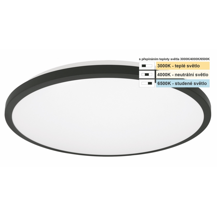 Top Light - LED Fürdőszobai mennyezeti lámpa ONYX LED/10W/230V IP44 3000/4000/6500K átm. 29 cm fekete