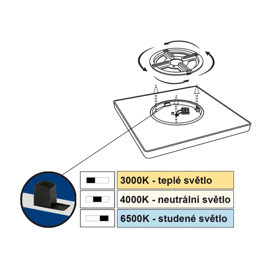 Top Light - LED Mennyezeti lámpa REVIT LED/24W/230V 3000/4000/6500K 30x30 cm fekete