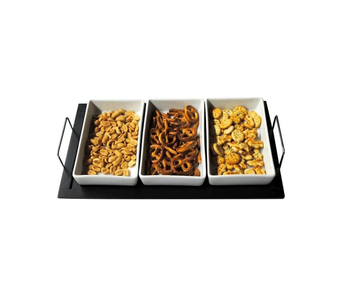 UTC TORO 3 darabos tálkakészlet tálcával, kerámia és fa 590046