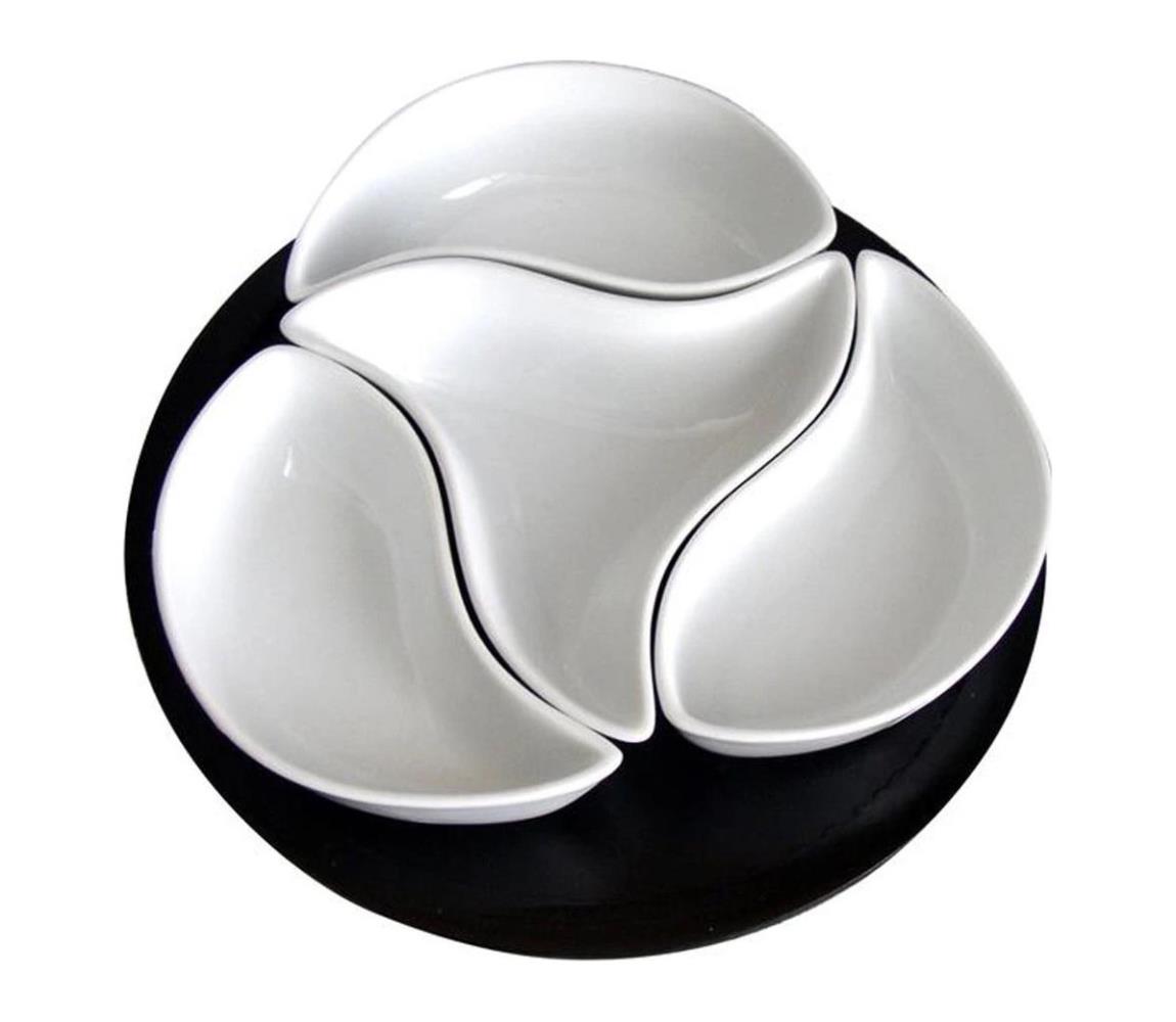 UTC TORO tálkaszett tálcával 4 db kerámia/fa 590047