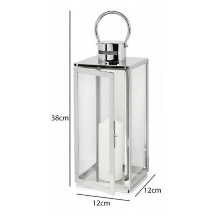 TOWER dekoratív lámpás, 38 cm, fényes króm