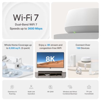 TP-Link - 3 darabos Wi‑Fi 7 mesh rendszer az egész otthon lefedésére