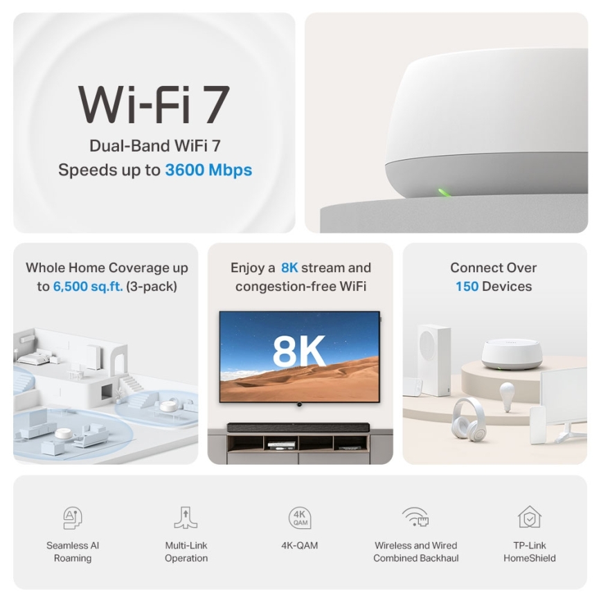 TP-Link - 3 darabos Wi‑Fi 7 mesh rendszer az egész otthon számára Deco BE22