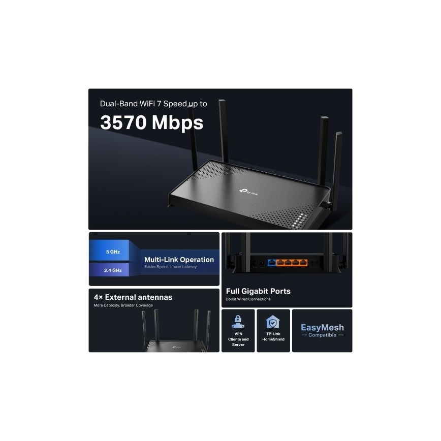 TP-Link - Archer BE220 kétsávos Wi‑Fi 7 router