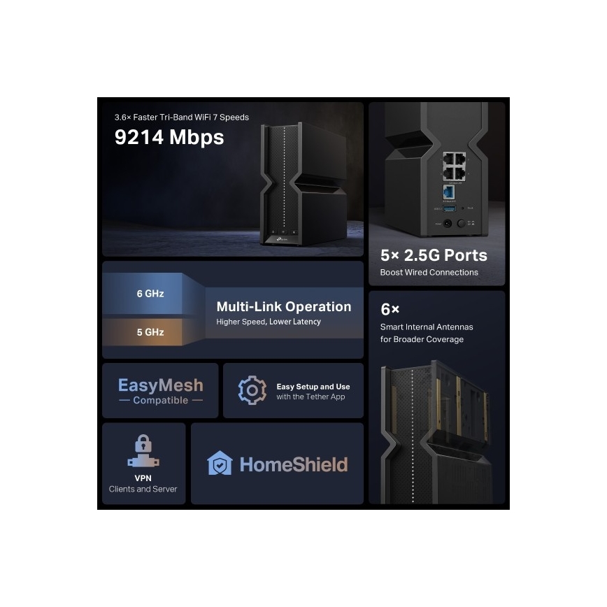 TP-Link - Archer BE550 háromsávos Wi‑Fi 7 router