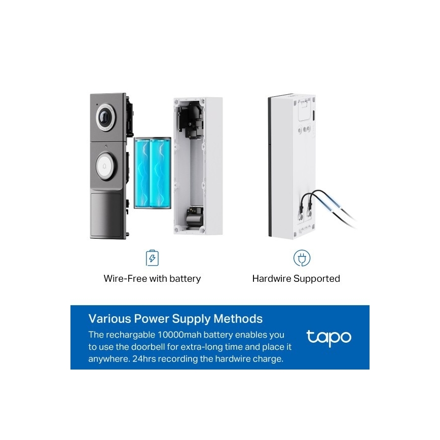 TP-Link - Okos videócsengő 2K 10000 mAh IP66 Wi-Fi Tuya