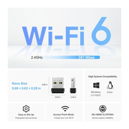 TP-Link - Vezeték nélküli Wi-Fi 6 USB nano adapter Archer TX1U Nano