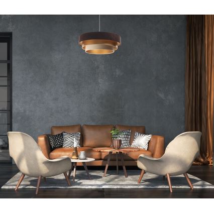 Függeszték TRINITI 1xE27/60W/230V barna/arany/bézs kábellel