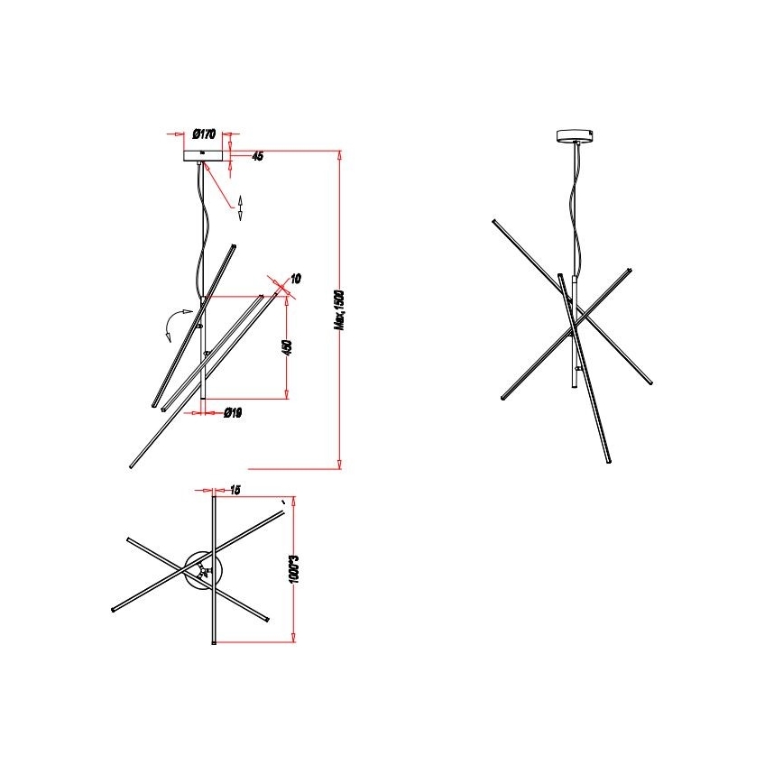Trio - LED Dimmelhető csillár zsinóron TIRIAC 3xLED/8,5W/230V fehér
