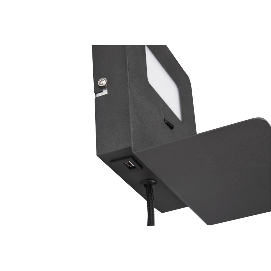 Trio - LED Fali lámpa polccal ALOFT LED/3W/230V + USB port fekete