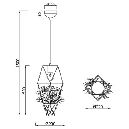 Trio - Függeszték kábellel PLANT 1xE27/10W/230V