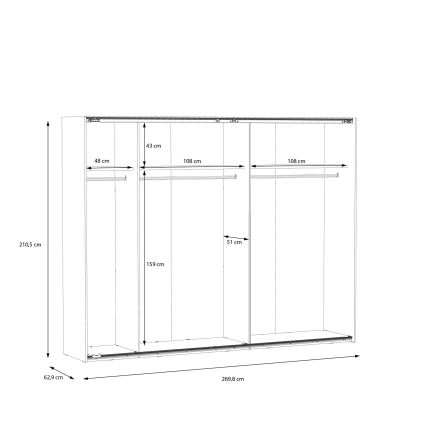 Tükrös gardróbszekrény OREN 270x210 cm artisan tölgy