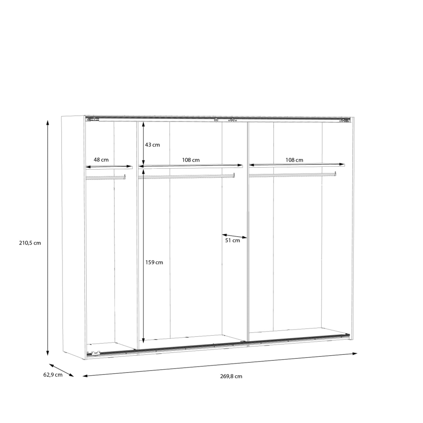 Tükrös gardróbszekrény OREN 270x210 cm artisan tölgy