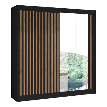 Tükrös gardróbszekrény SANTINO 203x215 cm fekete/craft tölgy